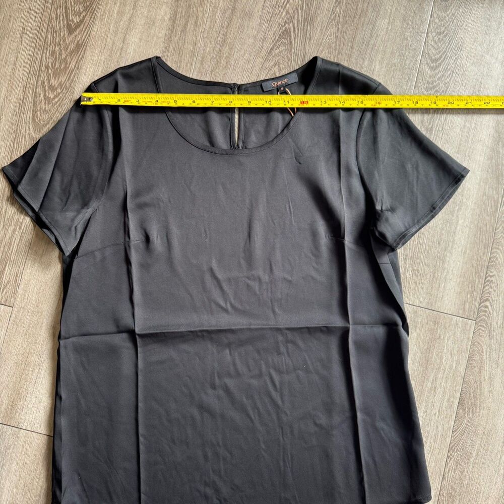 NWT Quince Silk Washable Stretch Tee Black Sz S Minimalist Quiet Luxury Preppy - Picture 15 of 16